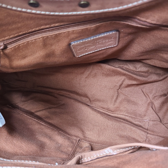 Fossil Patchwork Stitch Large Brown Clutch Crossbody Bag - Picture 8 of 13
